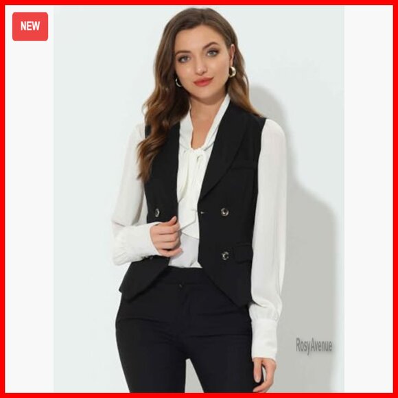 Double Breasted Suit Vest Lapel Collar Waistcoat Business Formal - Picture 3 of 6